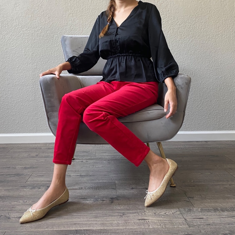 Ellen Tracy Denim Womens Velvet Skinny Pants Red
